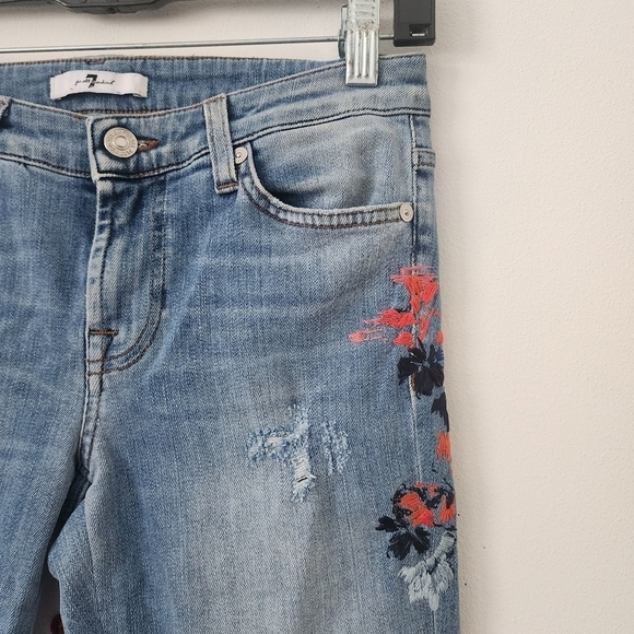 7 for all Mankind Pyper Crop Jeans with Floral Embroidery Firework Indigo Sz 24 - Picture 5 of 13
